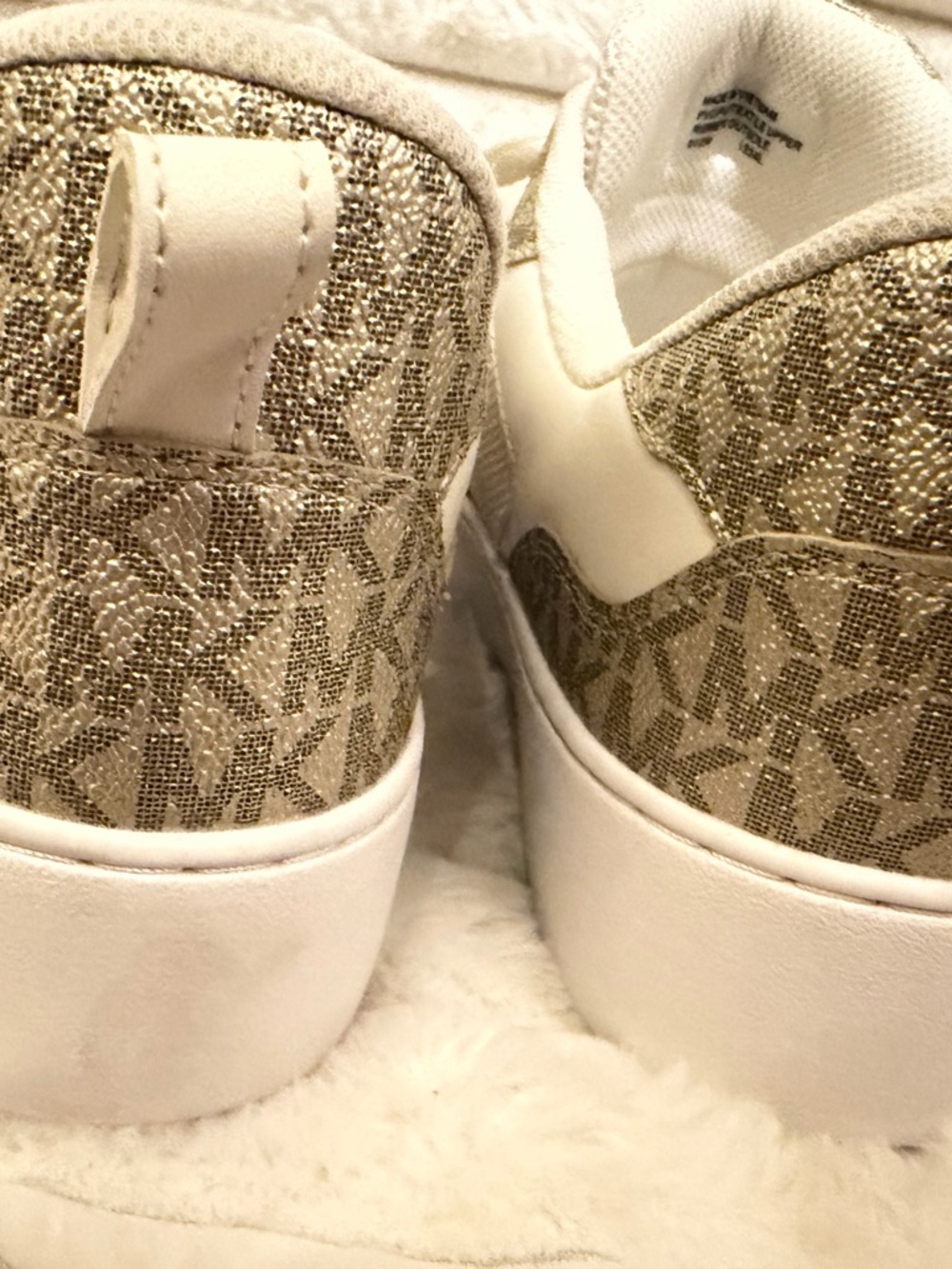 Michael Kors Cream & Gold Snake-Accent Lace-Up Sneakers - Picture 3 of 7